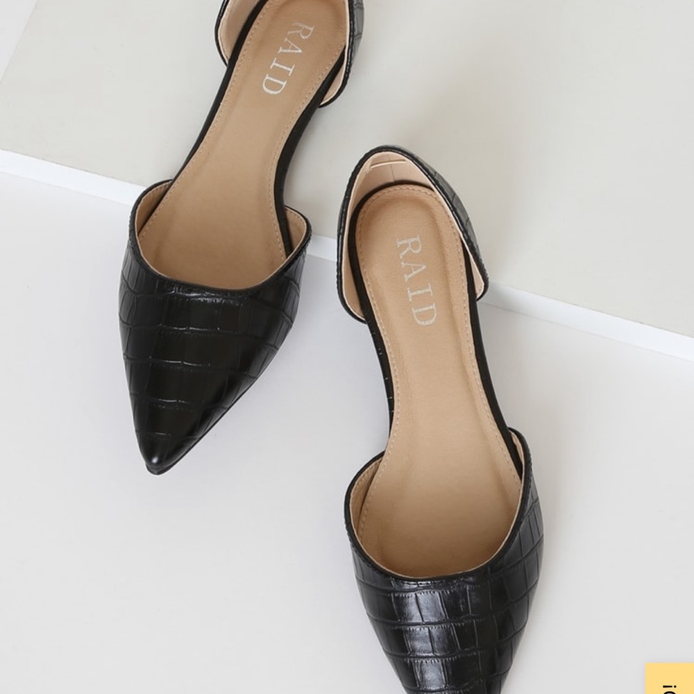 Crocodile Black Flats